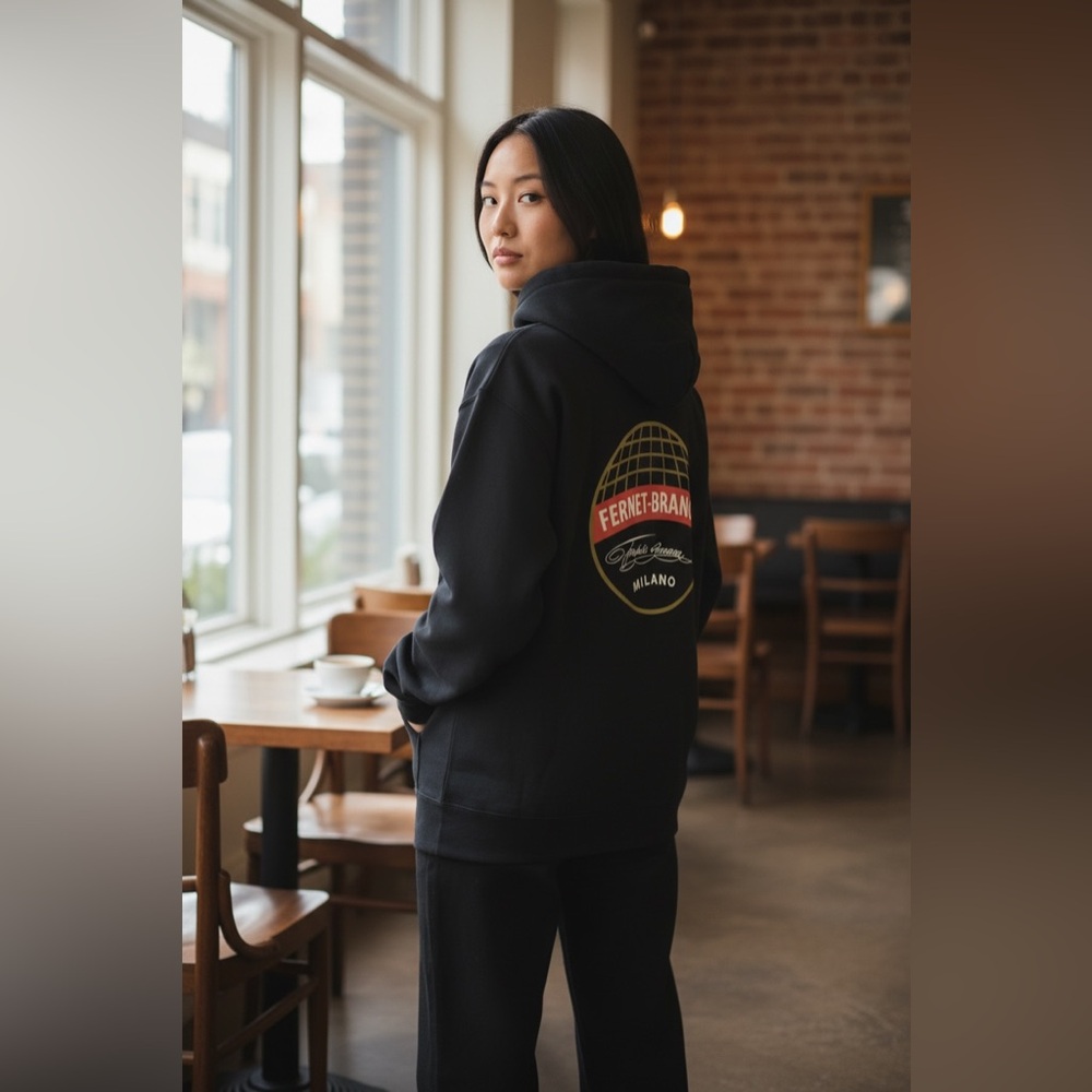 Fernet-Branca Zip-Up Hoodie | Black | Milano Graphic | Unisex | Medium, EUC